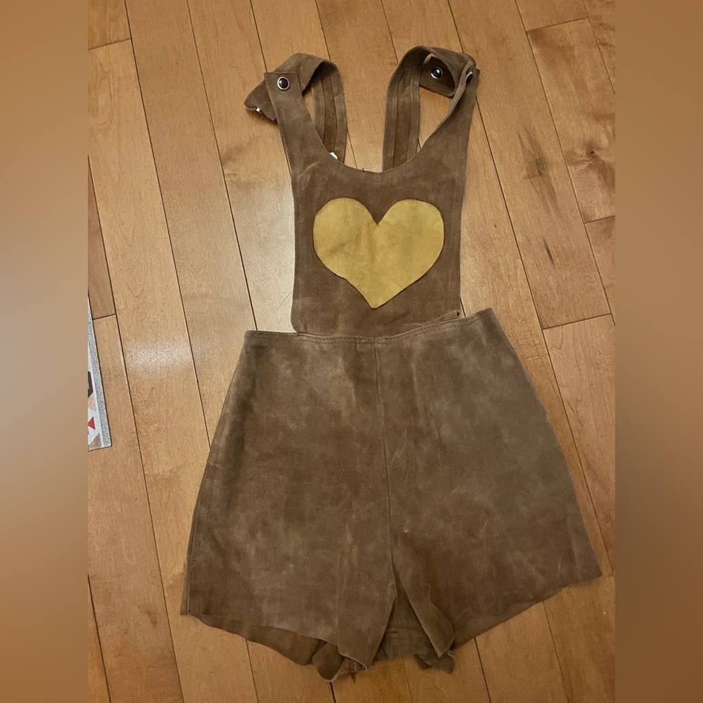 Brown Overalls with Yellow Heart Patch handsmade